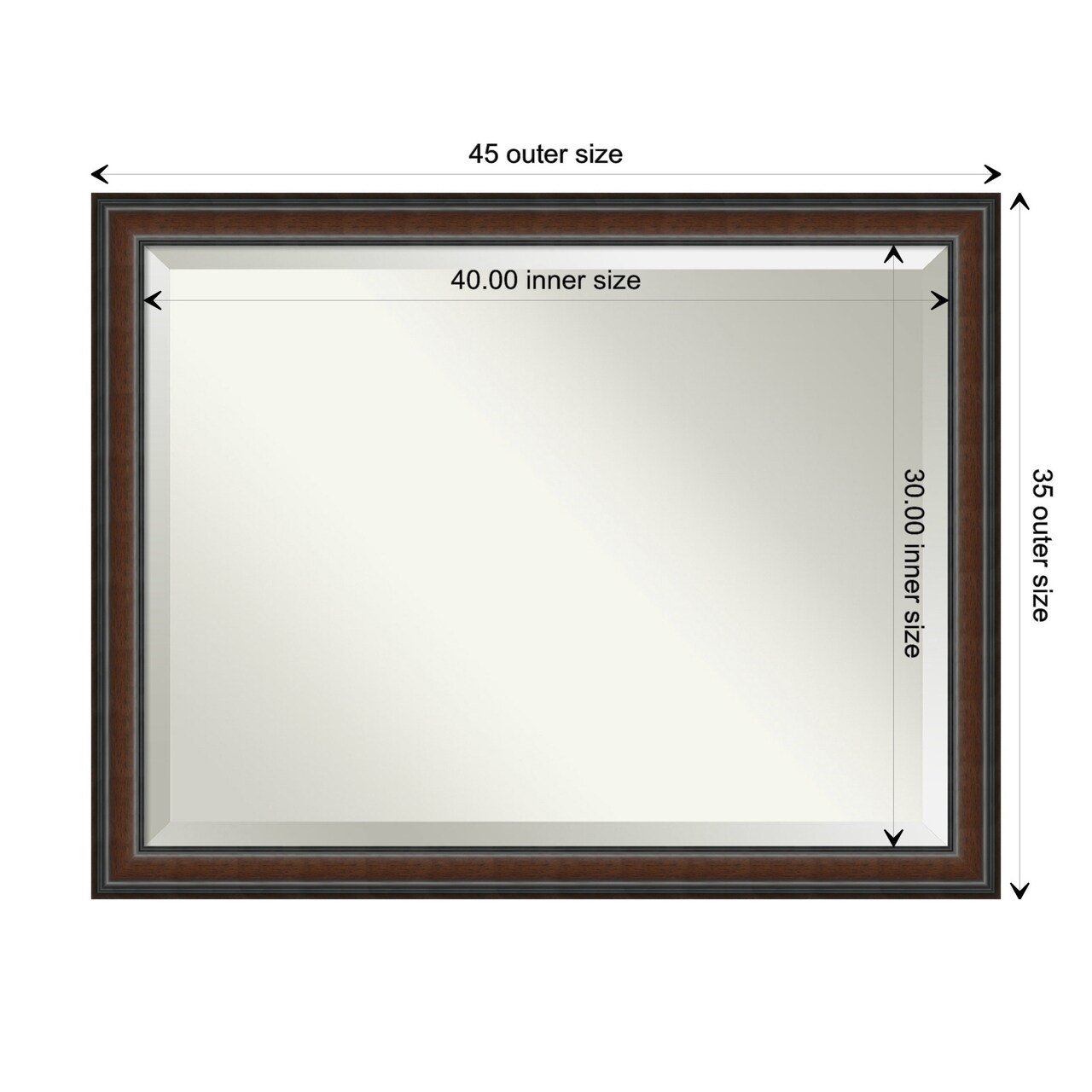 Beveled Wood Bathroom Wall Mirror, Cyprus Walnut Narrow Frame